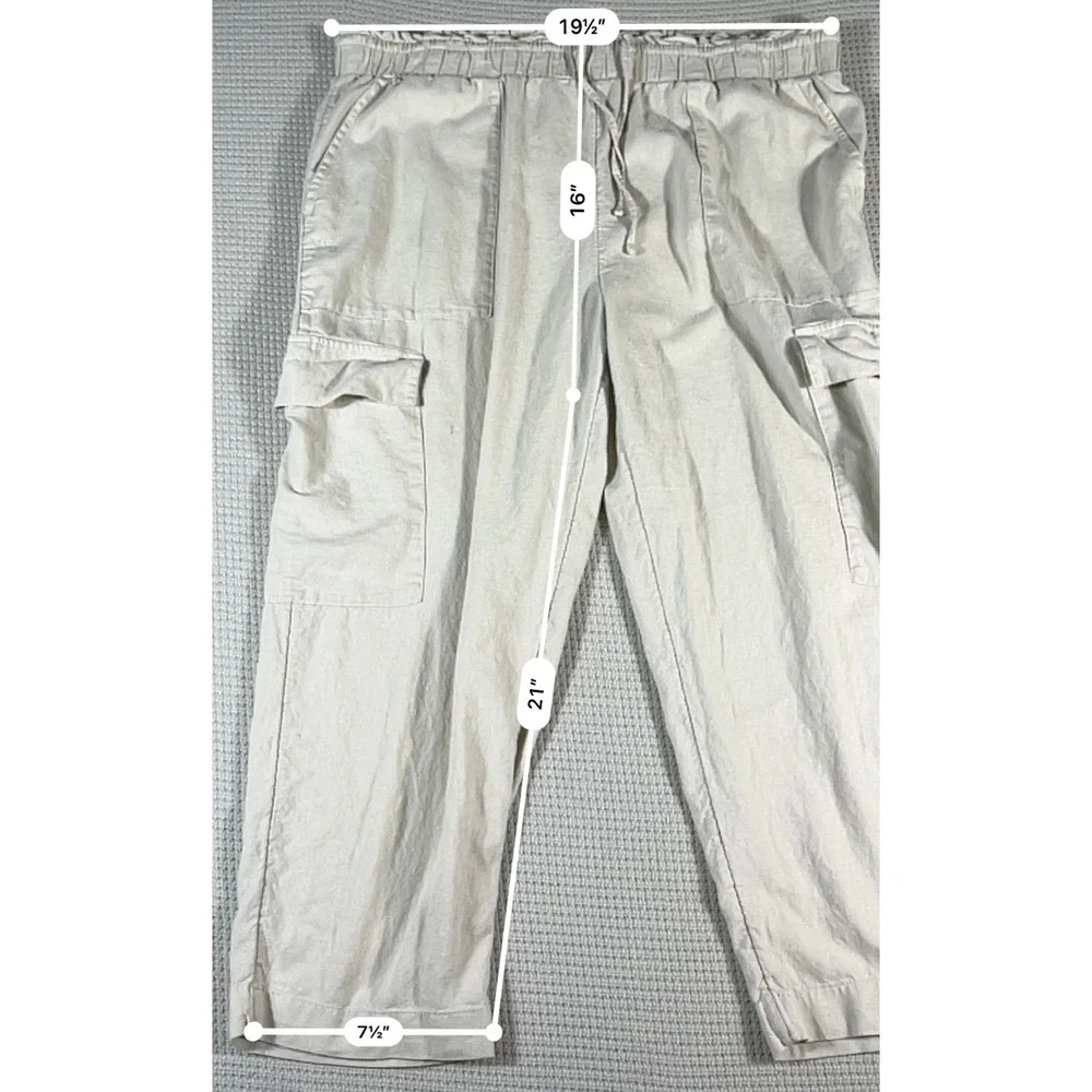 Time and Tru Womens Y2K Linen Blend Cargo Pants Beige Elastic Waist Size XL